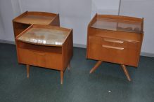 50s nightstands / 3 nightstands, in the manner of werkstätten hellerau. 200€ the pair of small ones, 150 the large one. 50s nightstands