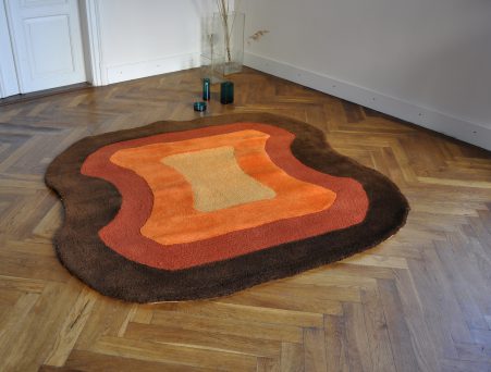 60/70er jahre teppich ‚excenter‘ / fantastischer original 60/70er jahre teppich, unbetreten/unbenutzt, natürlich gereinigt, ca. 2cm dick, ca. 195x195cm. 60/70er jahre teppich ‚excenter‘