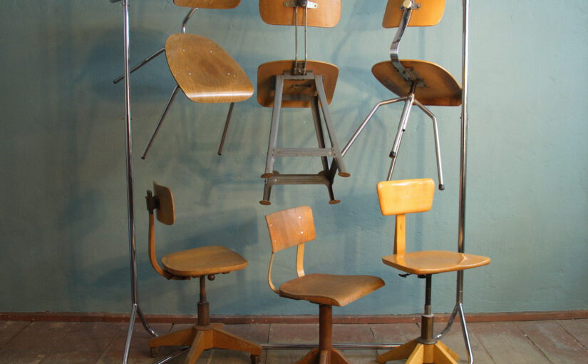 vintage industrial stools and chairs