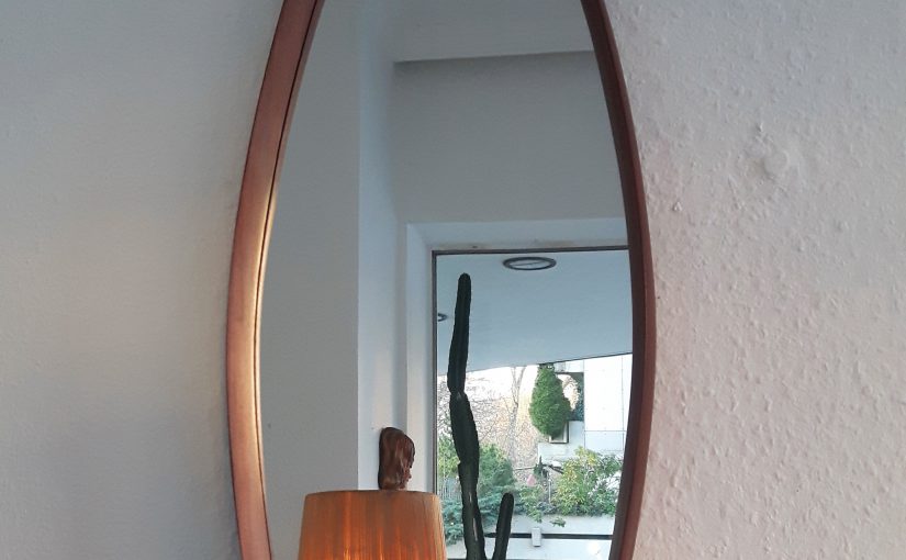 oval teak mirror, italy 1960s