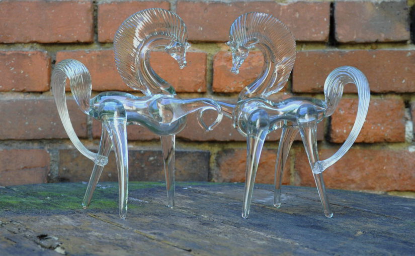 pair glass horses 1950s