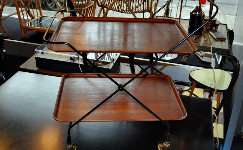 swedish 50s string serving cart teak