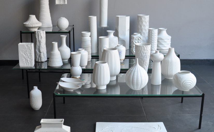 white midcenturymodernist vases