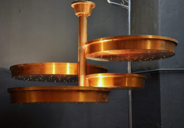 giant kalmar ‚ufo-geschwader‘ lamp / impressive 50s chandelier in solid copper. width or diameter ca. 150cm. all shades can be rotated around the center pole. … giant kalmar ‚ufo-geschwader‘ lamp