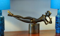 skulptur akt messing/bronze / messing guss akt mädchen skulptur, signiert, 60/70er jahre, ca. 70cm. skulptur akt messing/bronze