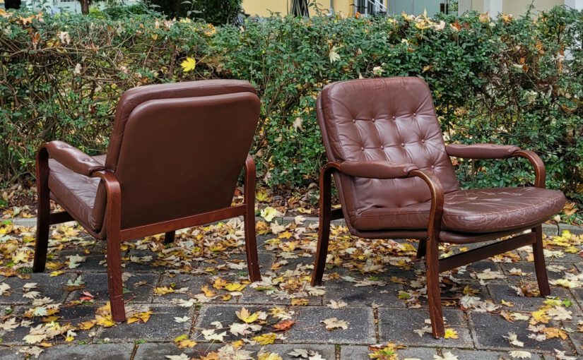 vintage midcentury nürnberg / 60s leather lounge-chair pair